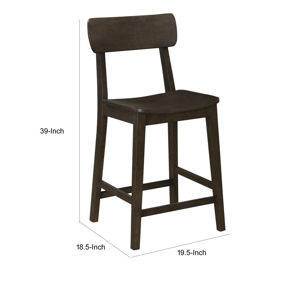 Benjara 24 Inch Counter Stool Chair, Rubberwood Curved Back And Seat, Dark Gray
