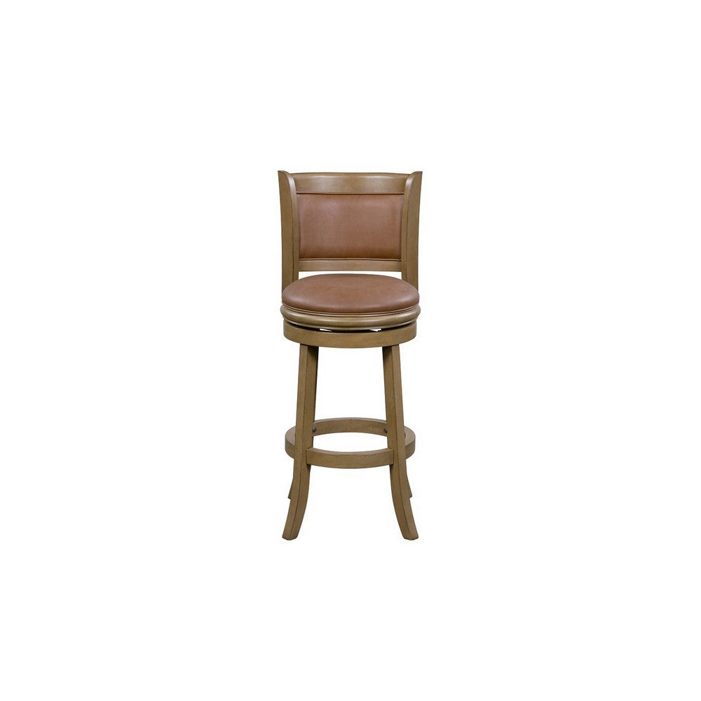 Benjara Haley 26 Inch Swivel Counter Height Chair Chestnut Brown Wood, Faux Leather
