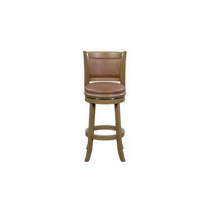 Benjara Haley 26 Inch Swivel Counter Height Chair Chestnut Brown Wood, Faux Leather