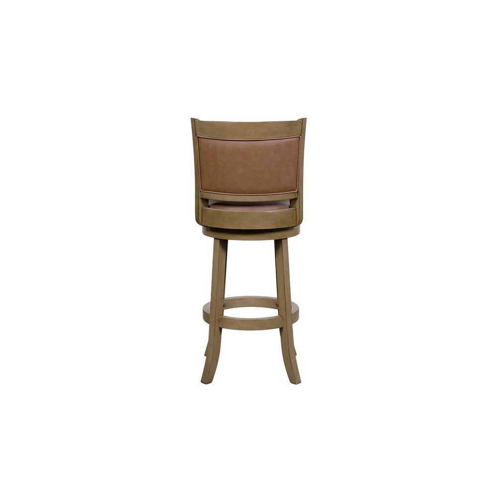 Benjara Haley 26 Inch Swivel Counter Height Chair Chestnut Brown Wood, Faux Leather