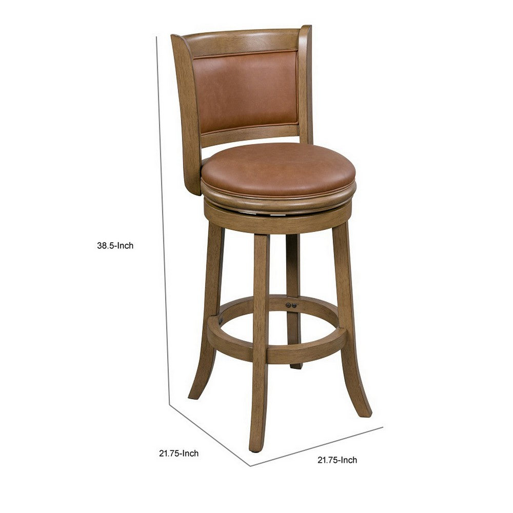 Benjara Haley 26 Inch Swivel Counter Height Chair Chestnut Brown Wood, Faux Leather