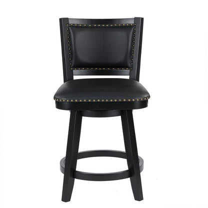 Benjara Kera Swivel Counter Height Stool Chair, Black Wood, Nailhead Faux Leather