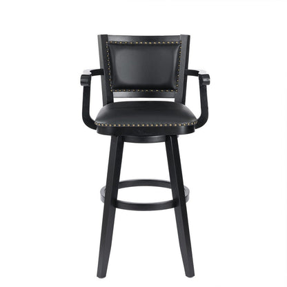 Benjara Kera 36 Inch Extra Tall Swivel Barstool Chair, Black Faux Leather, Nailhead