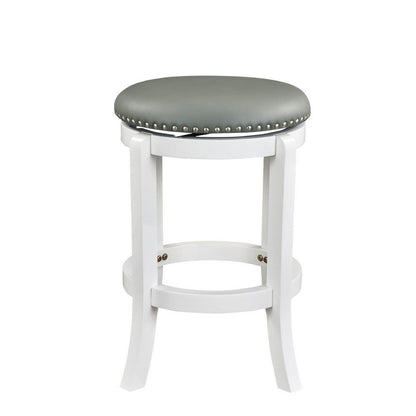 Benjara Ovi 25 Inch Backless Swivel Counter Stool, Gray Faux Leather, Nailhead Trim