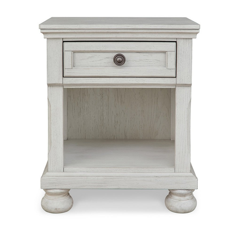 Benjara Lea 27 Inch Nightstand, Single Drawer Traditional Style, Open Cubby, White