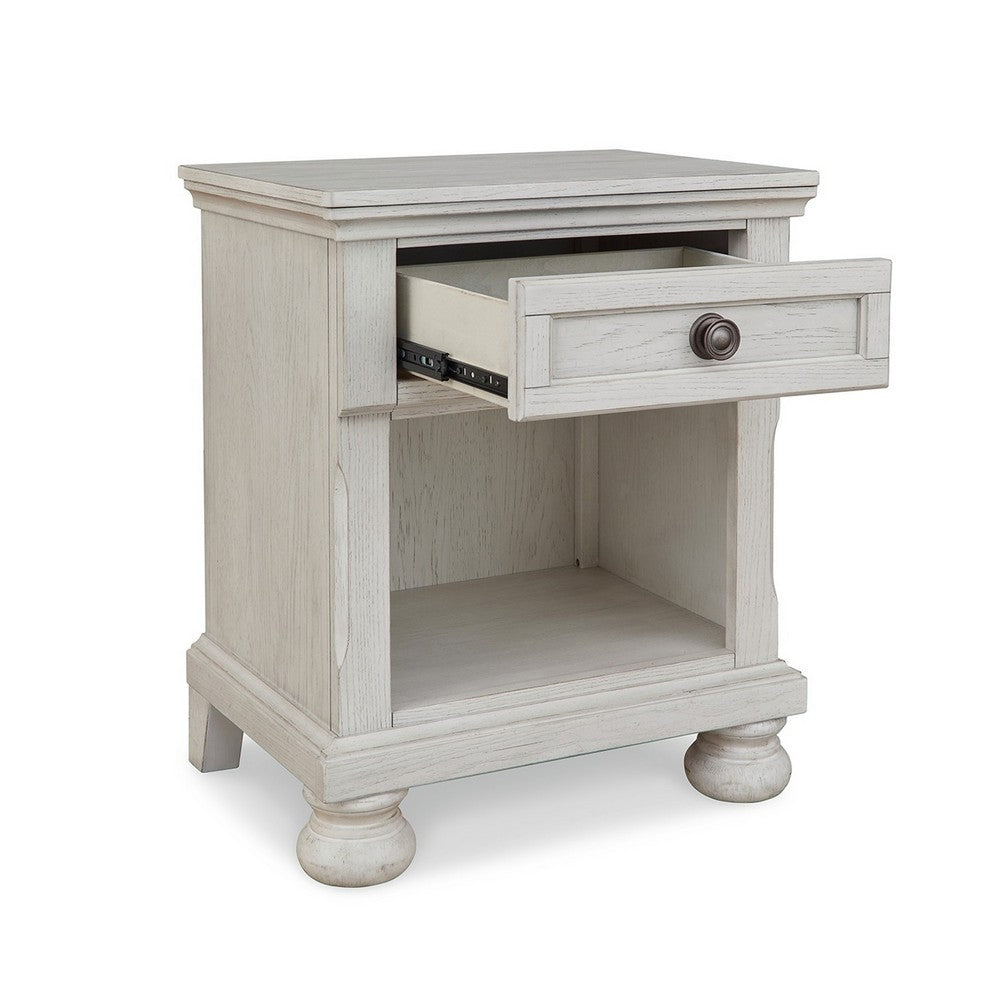 Benjara Lea 27 Inch Nightstand, Single Drawer Traditional Style, Open Cubby, White