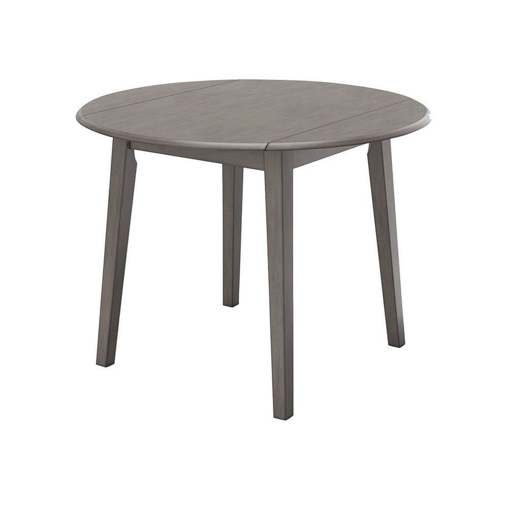 Benjara Ora 43 Inch Dining Table, Round Surface, Dual Drop Leaves, Smooth Gray