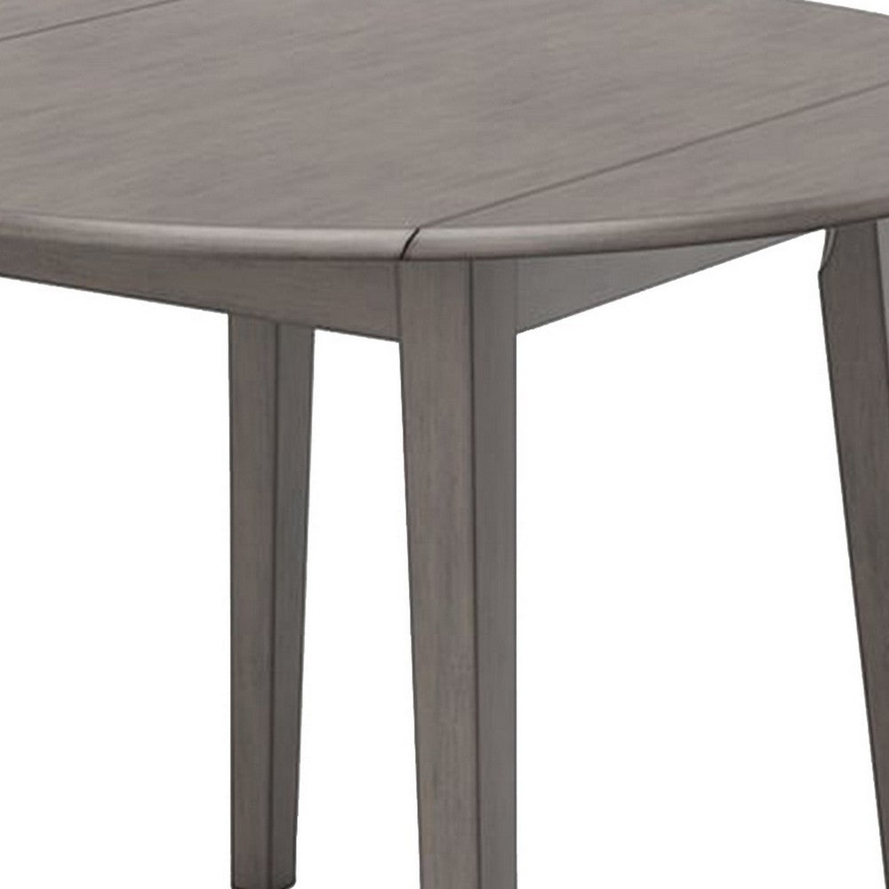 Benjara Ora 43 Inch Dining Table, Round Surface, Dual Drop Leaves, Smooth Gray