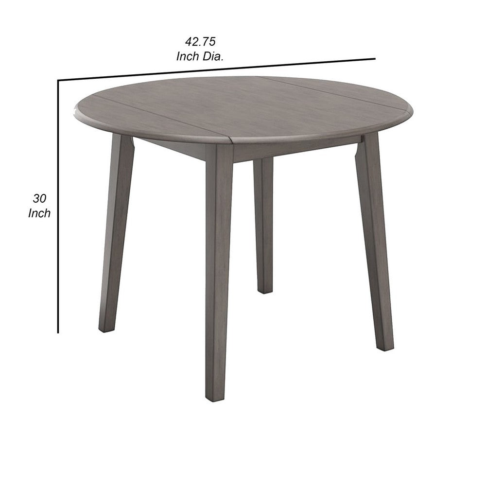 Benjara Ora 43 Inch Dining Table, Round Surface, Dual Drop Leaves, Smooth Gray