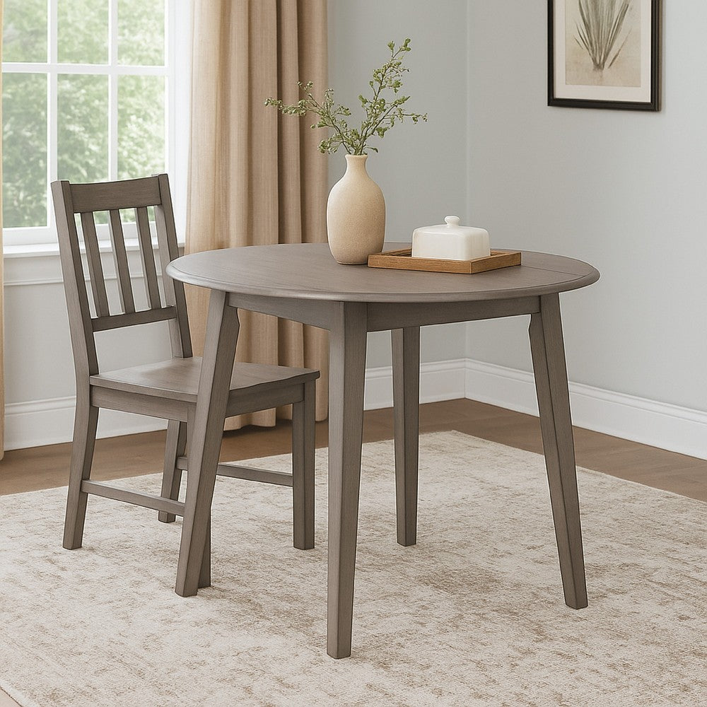 Benjara Ora 43 Inch Dining Table, Round Surface, Dual Drop Leaves, Smooth Gray