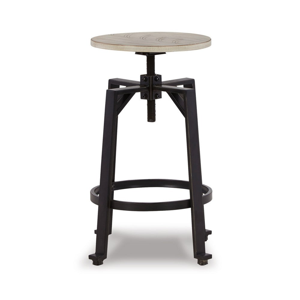 Benjara Xin 22-27 Inch Barstool, Set of 2, Adjustable Height, Light Brown, Black