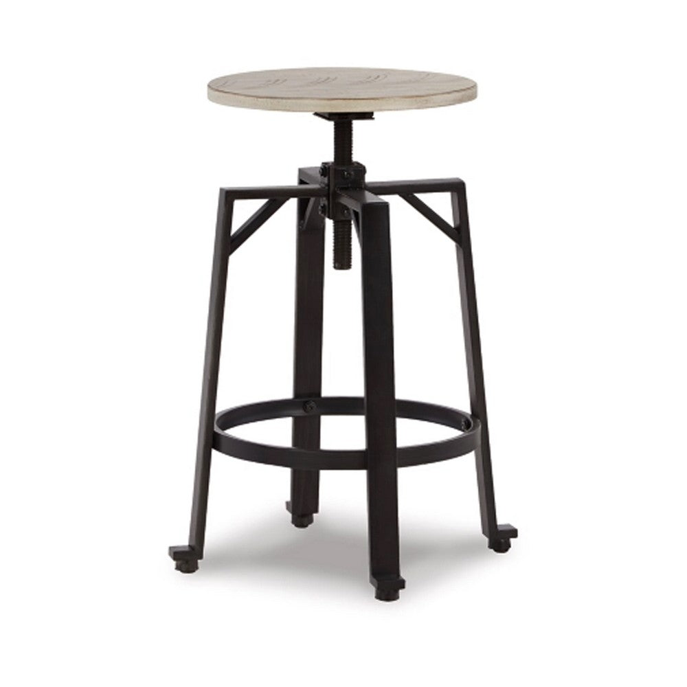 Benjara Xin 22-27 Inch Barstool, Set of 2, Adjustable Height, Light Brown, Black