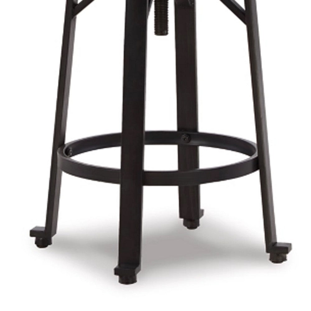 Benjara Xin 22-27 Inch Barstool, Set of 2, Adjustable Height, Light Brown, Black
