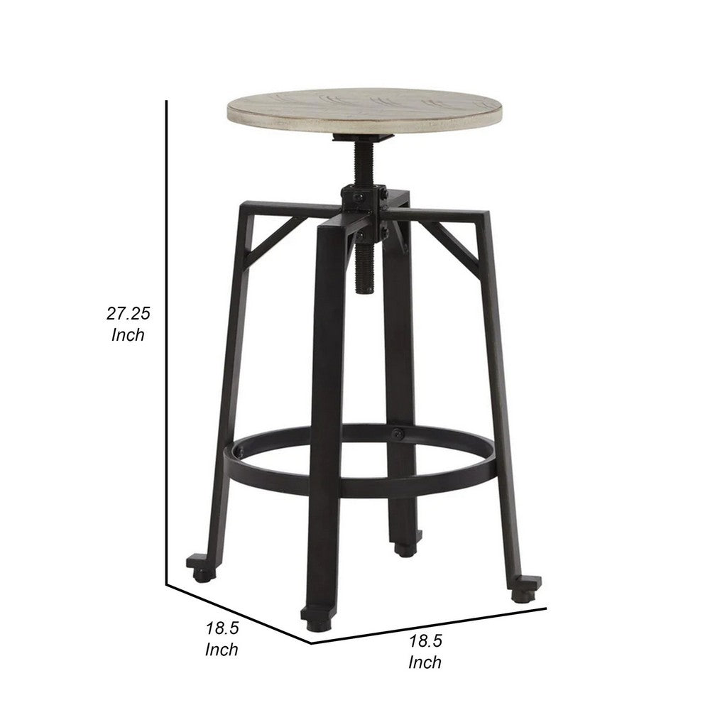 Benjara Xin 22-27 Inch Barstool, Set of 2, Adjustable Height, Light Brown, Black