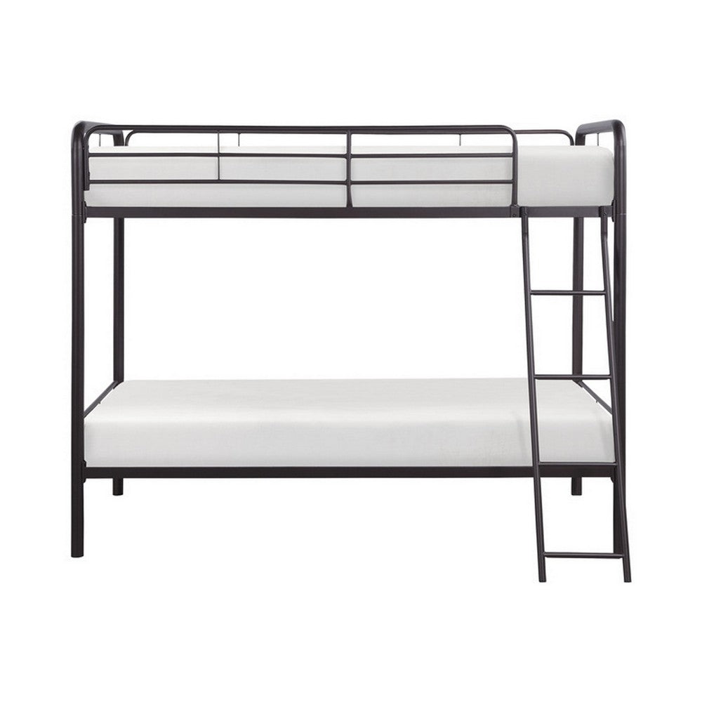 Benjara Tara 79 Inch Twin Bunk Bed, Sleek Metal Frame with Ladder in Dark Bronze