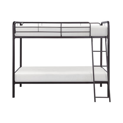 Benjara Tara 79 Inch Twin Bunk Bed, Sleek Metal Frame with Ladder in Dark Bronze