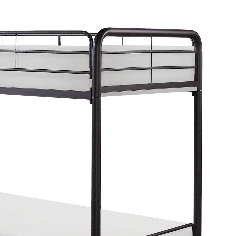 Benjara Tara 79 Inch Twin Bunk Bed, Sleek Metal Frame with Ladder in Dark Bronze