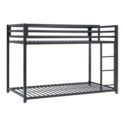 Benjara Ovi 78 Inch Twin Bunk Bed, Mounted Ladder, Ground Level Platform Bed, Black