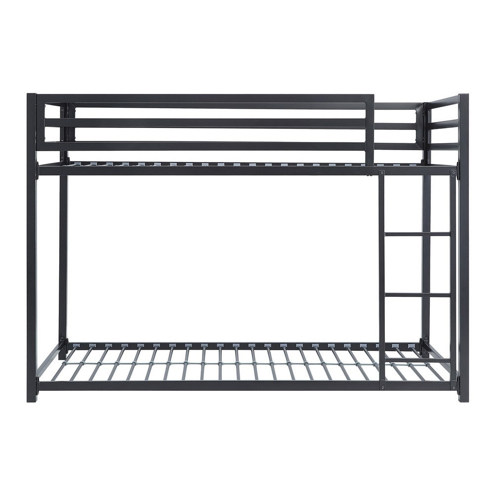 Benjara Ovi 78 Inch Twin Bunk Bed, Mounted Ladder, Ground Level Platform Bed, Black