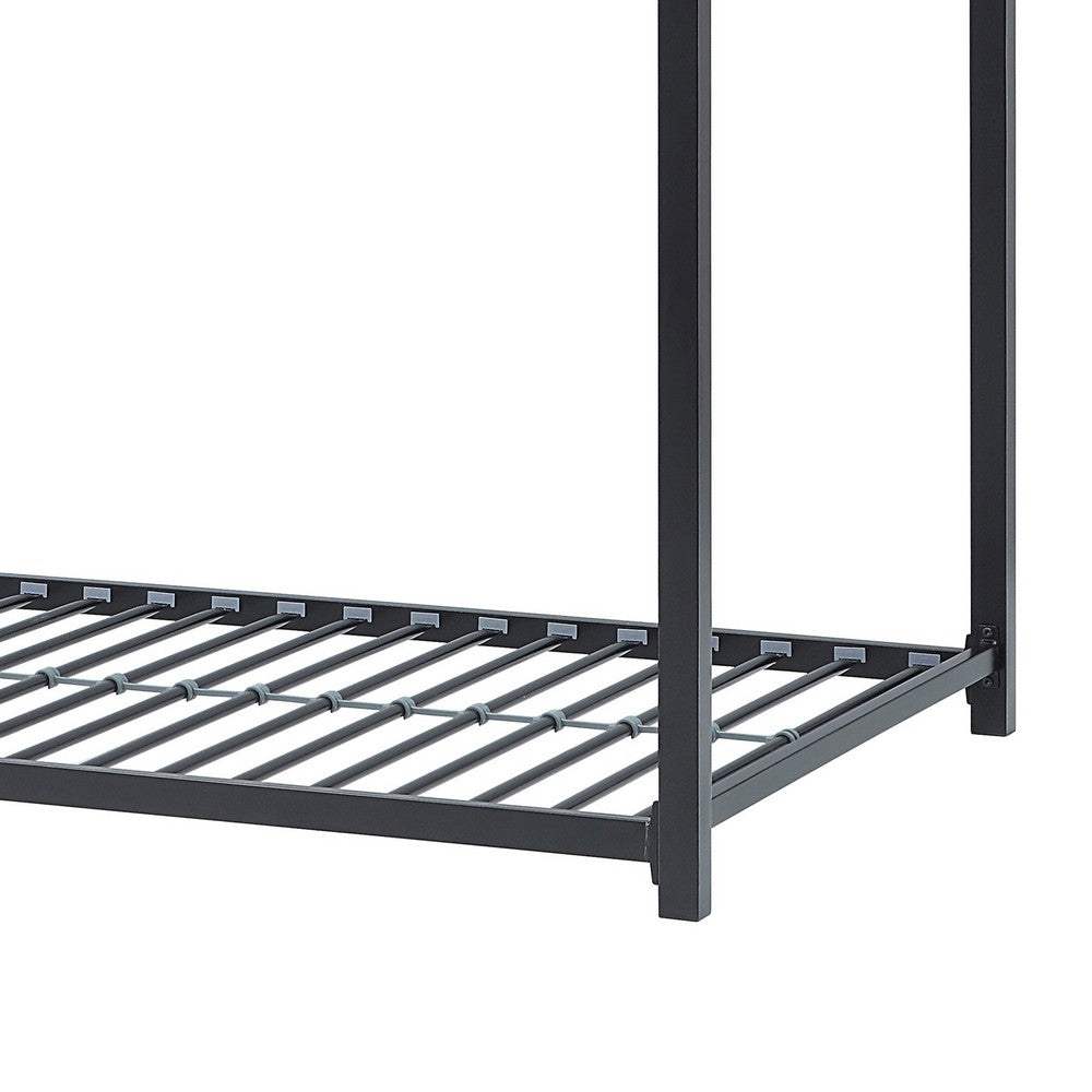 Benjara Ovi 78 Inch Twin Bunk Bed, Mounted Ladder, Ground Level Platform Bed, Black
