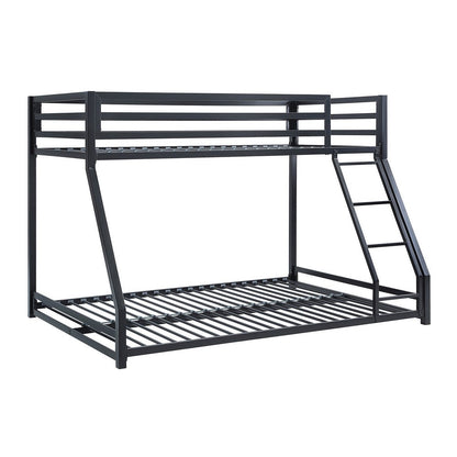 Benjara Ovi 78 Inch Twin over Full Bunk Bed, Ground Level Platform Bed, Black