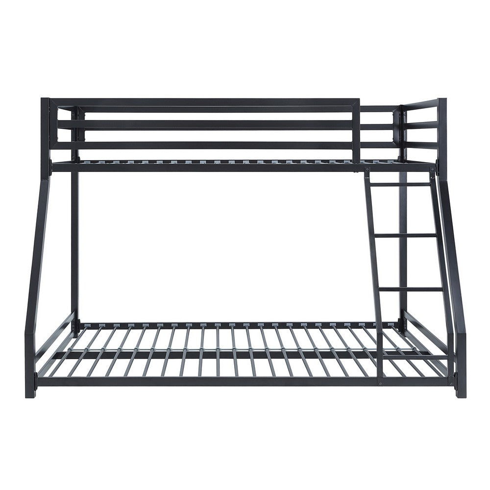 Benjara Ovi 78 Inch Twin over Full Bunk Bed, Ground Level Platform Bed, Black