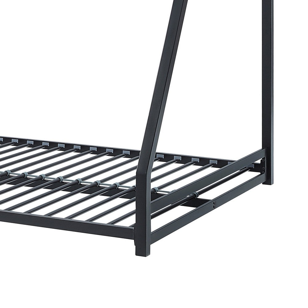 Benjara Ovi 78 Inch Twin over Full Bunk Bed, Ground Level Platform Bed, Black