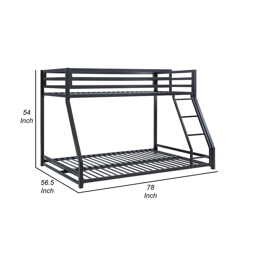 Benjara Ovi 78 Inch Twin over Full Bunk Bed, Ground Level Platform Bed, Black