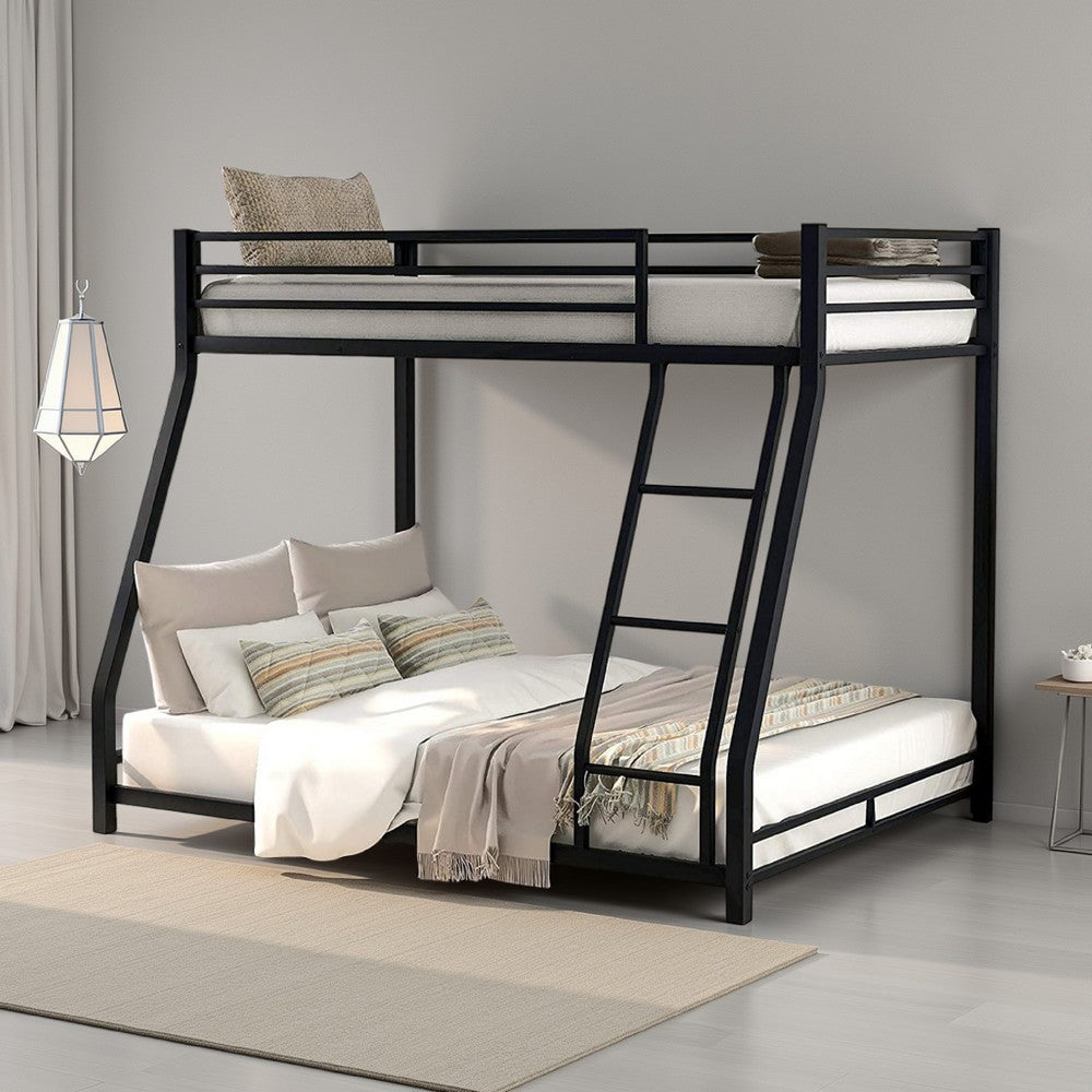 Benjara Ovi 78 Inch Twin over Full Bunk Bed, Ground Level Platform Bed, Black
