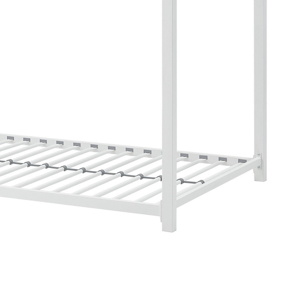 Benjara Ovi 78 Inch Twin Bunk Bed, Mounted Ladder, Ground Level Platform Bed, White