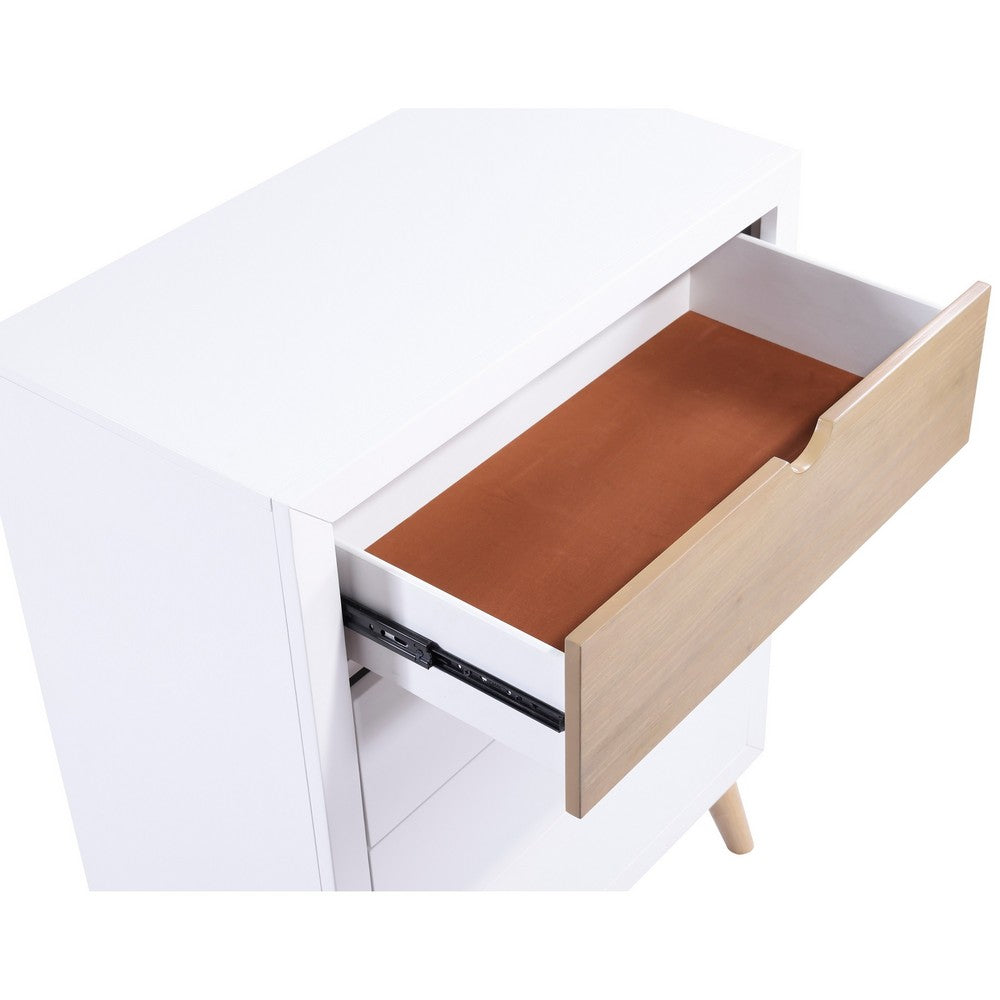 Benjara Kara 40 Inch Kids Tall Dresser Chest, 4 Drawers, Open Handles, White, Brown