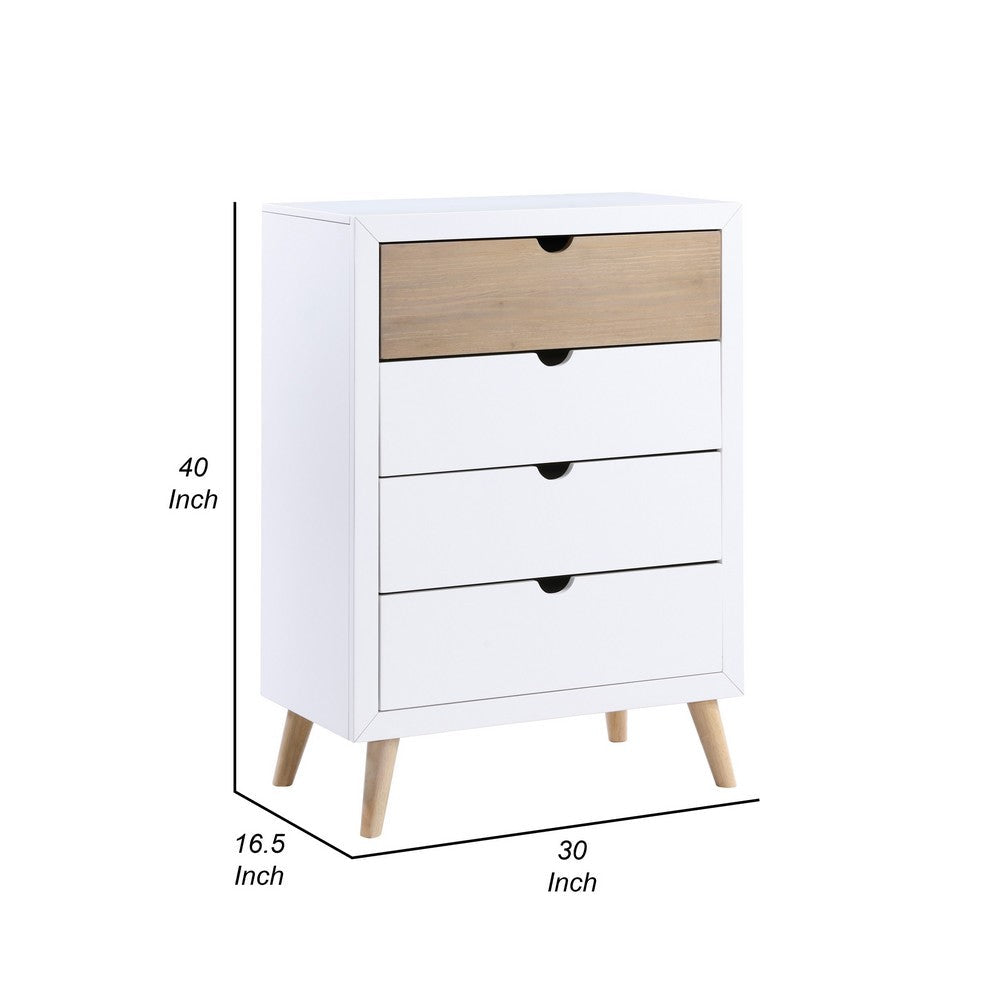 Benjara Kara 40 Inch Kids Tall Dresser Chest, 4 Drawers, Open Handles, White, Brown