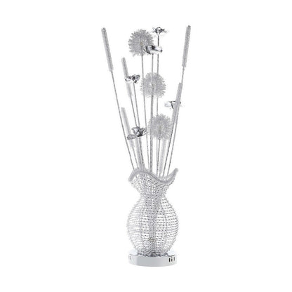 Benjara Bella 36 Inch Vase Accent Table Lamp, Filament Flowers LED Light, Chrome