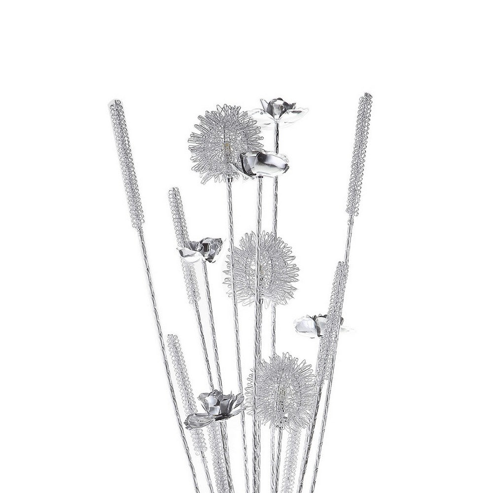 Benjara Bella 36 Inch Vase Accent Table Lamp, Filament Flowers LED Light, Chrome