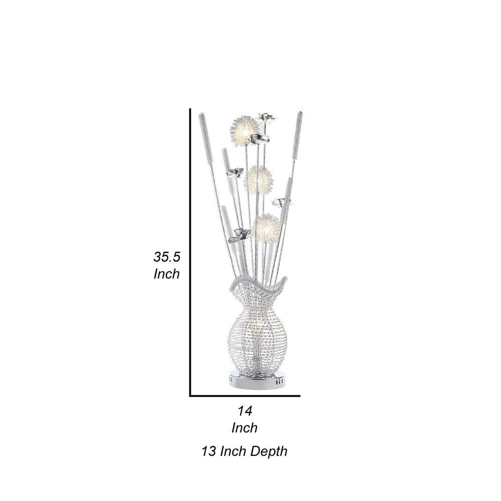 Benjara Bella 36 Inch Vase Accent Table Lamp, Filament Flowers LED Light, Chrome