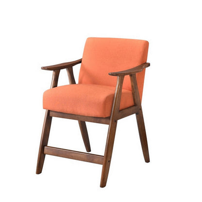 Benjara Stella 26 Inch Counter Height Chair, Orange Fabric, Cushions, Brown Wood