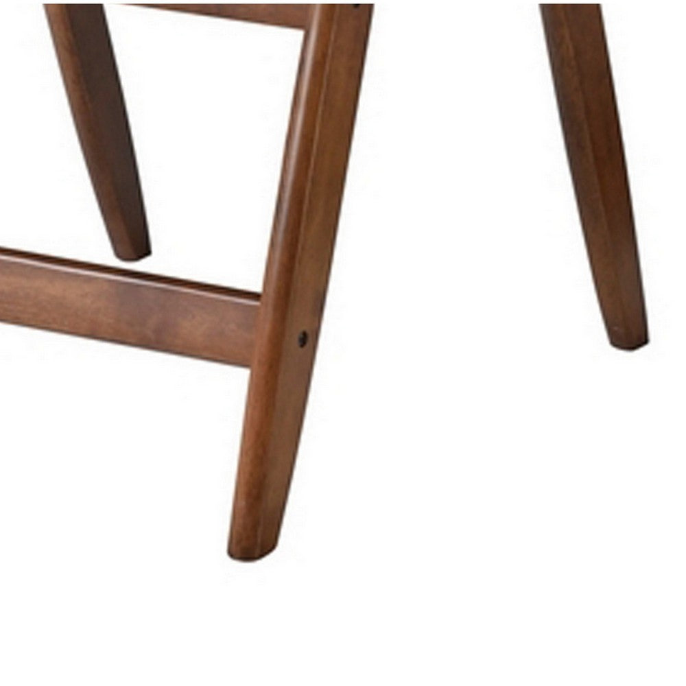 Benjara Stella 26 Inch Counter Height Chair, Orange Fabric, Cushions, Brown Wood