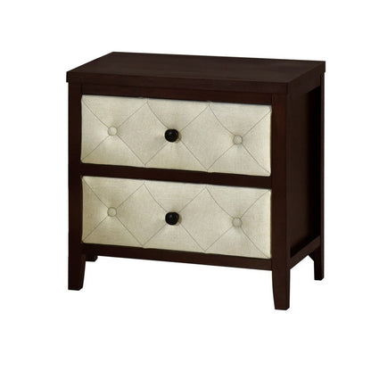 Benjara Moni 24 Inch Nightstand, 2 Drawers, Beige, Cherry Espresso Brown Wood Frame
