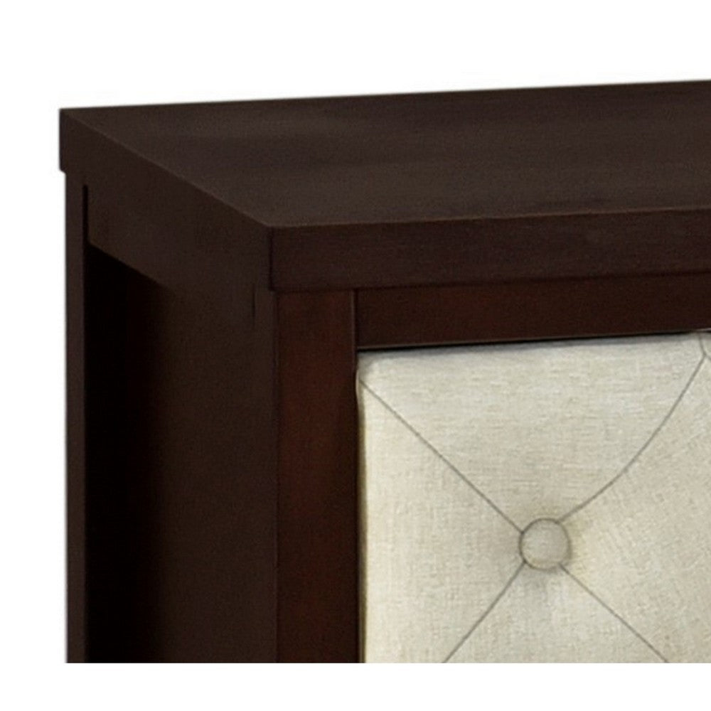Benjara Moni 24 Inch Nightstand, 2 Drawers, Beige, Cherry Espresso Brown Wood Frame