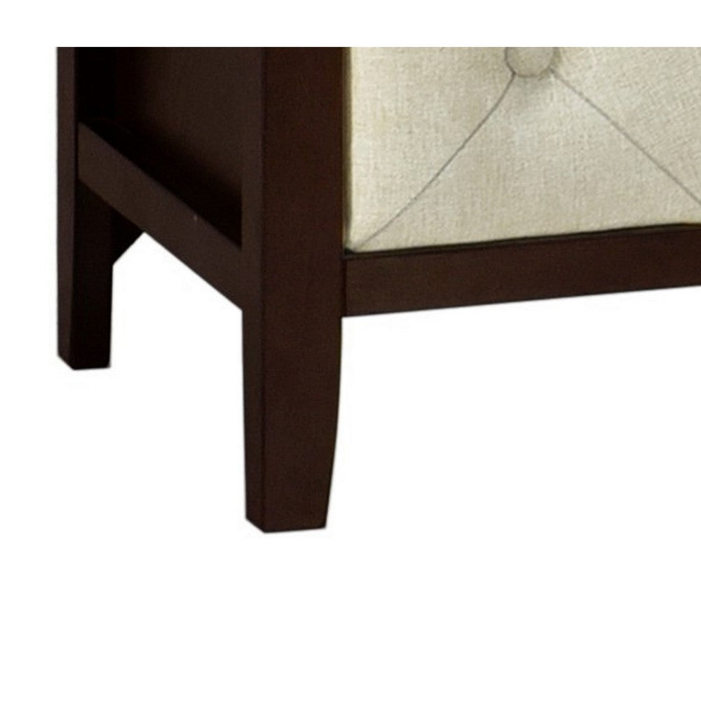 Benjara Moni 24 Inch Nightstand, 2 Drawers, Beige, Cherry Espresso Brown Wood Frame