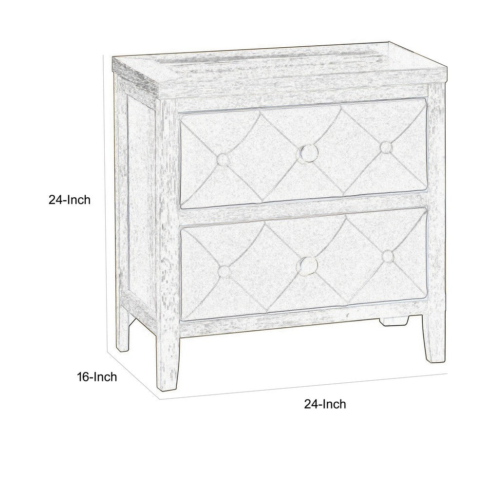 Benjara Moni 24 Inch Nightstand, 2 Drawers, Beige, Cherry Espresso Brown Wood Frame