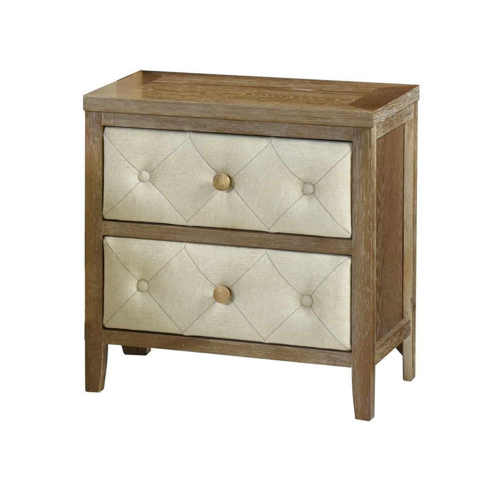 Benjara Moni 24 Inch Nightstand, 2 Drawers, Beige And Walnut Brown Wood Frame