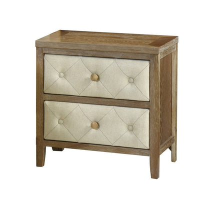 Benjara Moni 24 Inch Nightstand, 2 Drawers, Beige And Walnut Brown Wood Frame