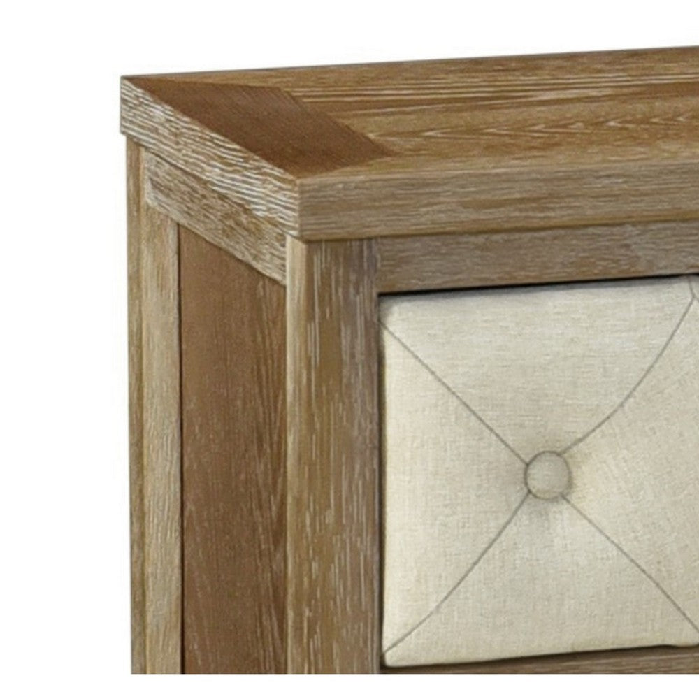 Benjara Moni 24 Inch Nightstand, 2 Drawers, Beige And Walnut Brown Wood Frame