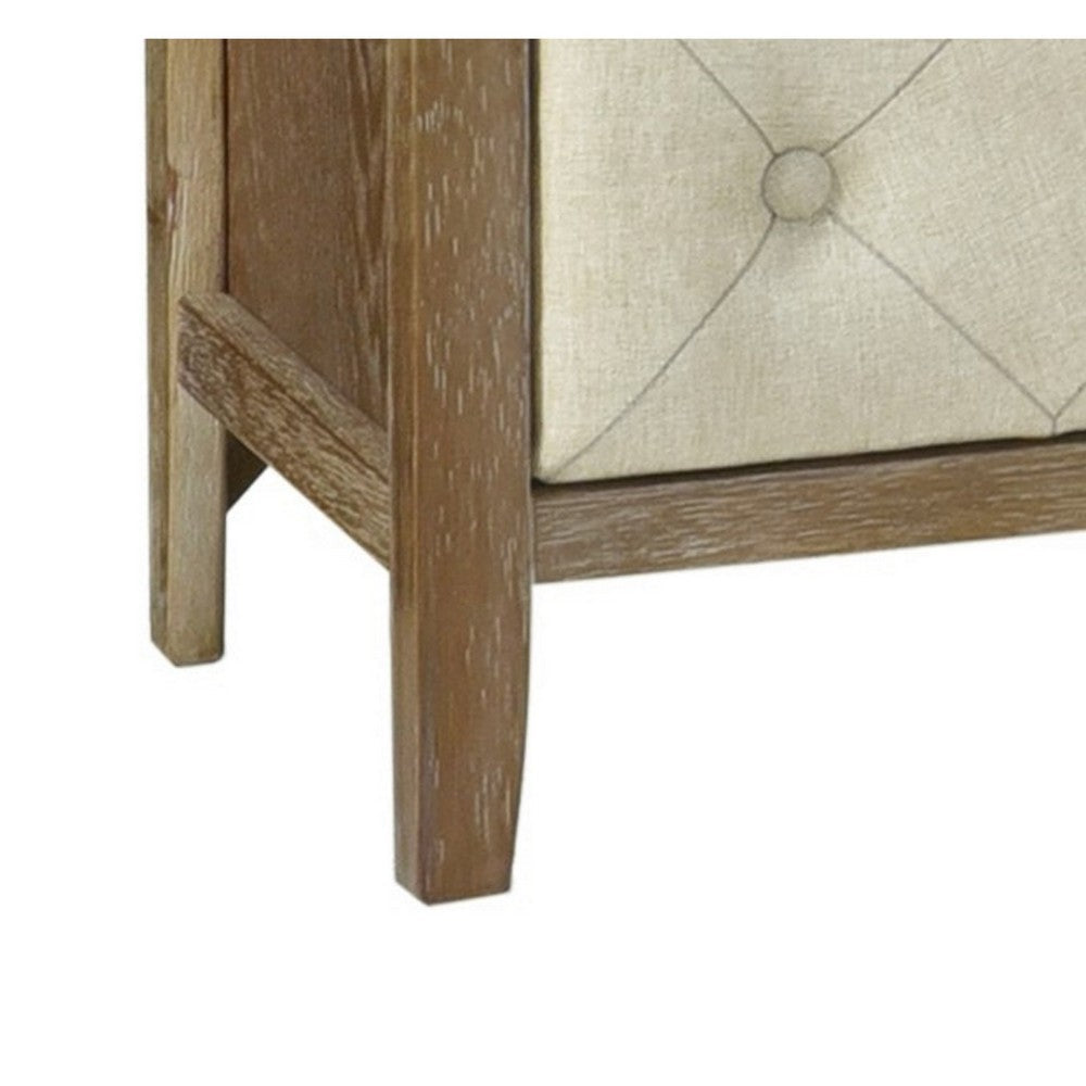 Benjara Moni 24 Inch Nightstand, 2 Drawers, Beige And Walnut Brown Wood Frame