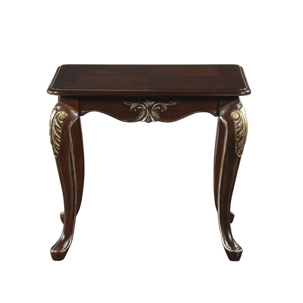 Benjara Croy 28 Inch Side End Table, Classic Cabriole Legs, Dark Cherry Brown