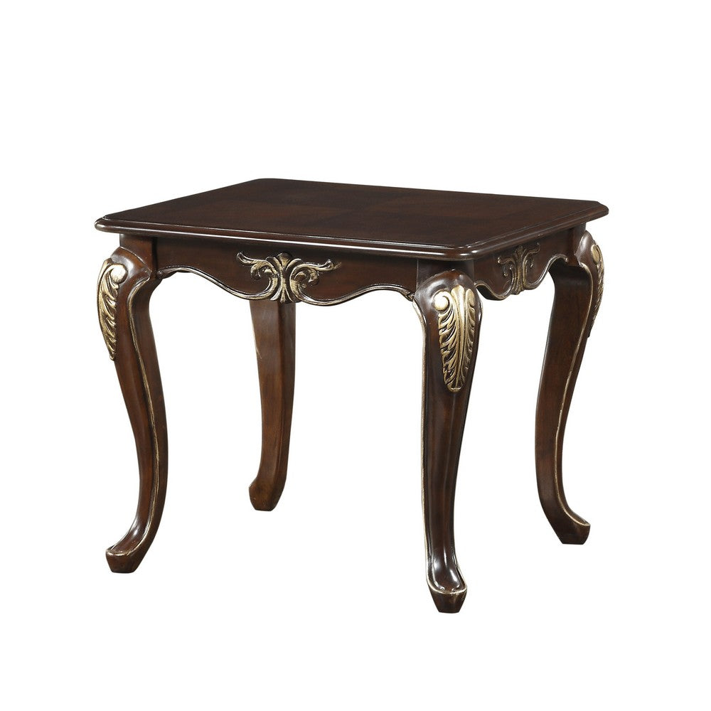 Benjara Croy 28 Inch Side End Table, Classic Cabriole Legs, Dark Cherry Brown