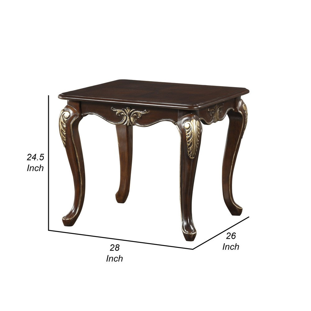 Benjara Croy 28 Inch Side End Table, Classic Cabriole Legs, Dark Cherry Brown