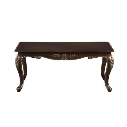 Benjara Croy 48 Inch Coffee Table, Rectangular Top, Cabriole Legs, Cherry Brown