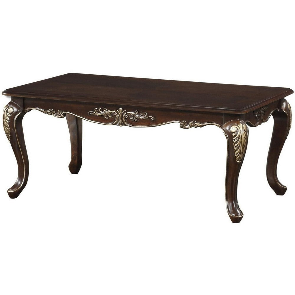 Benjara Croy 48 Inch Coffee Table, Rectangular Top, Cabriole Legs, Cherry Brown